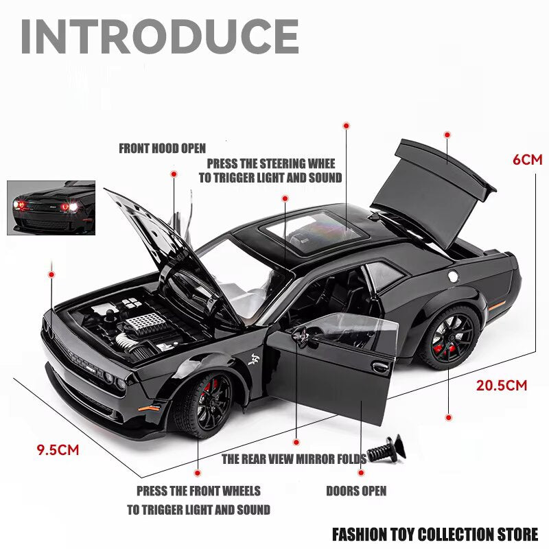CHE ZHI CZ172 Diecast Dodge Challenger Hellcat SRT 1:24 Scale Model Car Madina Gift