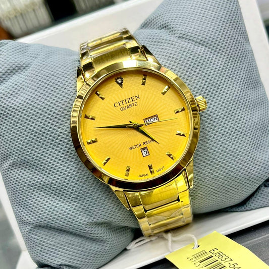 Citizen Wrist Watch
Material: Stainless Steel
Dial Diameter: 40 mm
Dial Colors: Gold