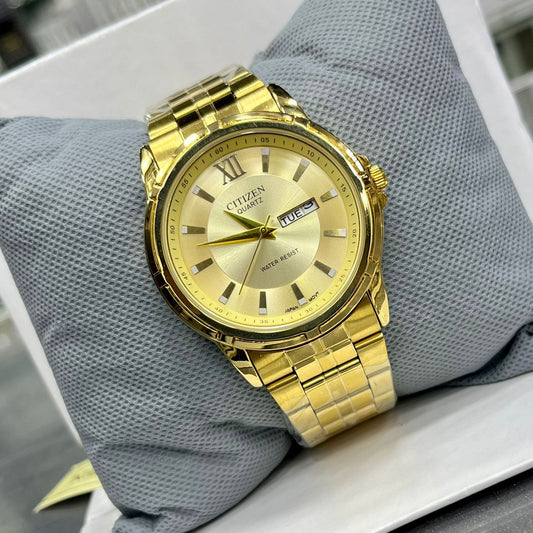 Citizen Wrist Watch
Material: Stainless Steel
Dial Diameter: 40 mm
Dial Colors: Gold
Madina Gift