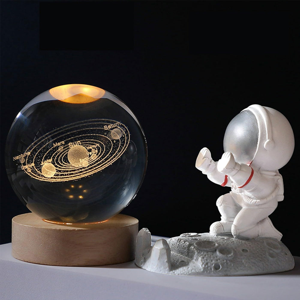 3D Galaxy Crystal Ball with LED Display Base & Laser Engraved Solar System Crystal Glass Globe