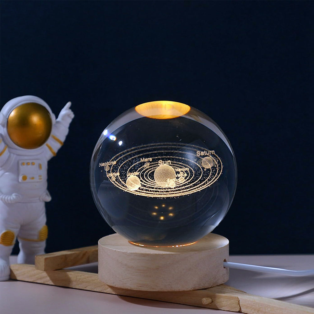 3D Galaxy Crystal Ball with LED Display Base & Laser Engraved Solar System Crystal Glass Globe