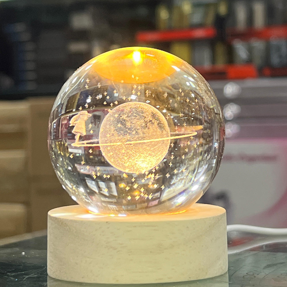 3D Galaxy Crystal Ball with LED Display Base & Laser Engraved Solar System Crystal Glass Globe