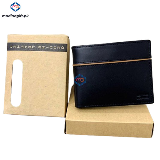 Genuine Leather Black Wallet with Brown Strip for Men - Madina Gift