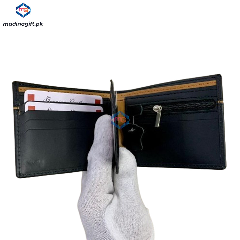 Genuine Leather Black Wallet with Brown Strip for Men - Madina Gift