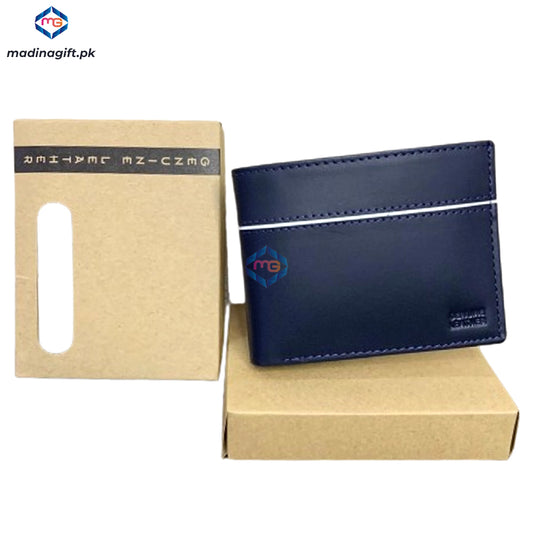 Genuine Leather Navy Blue Wallet with White Strip for Men - Madina Gift