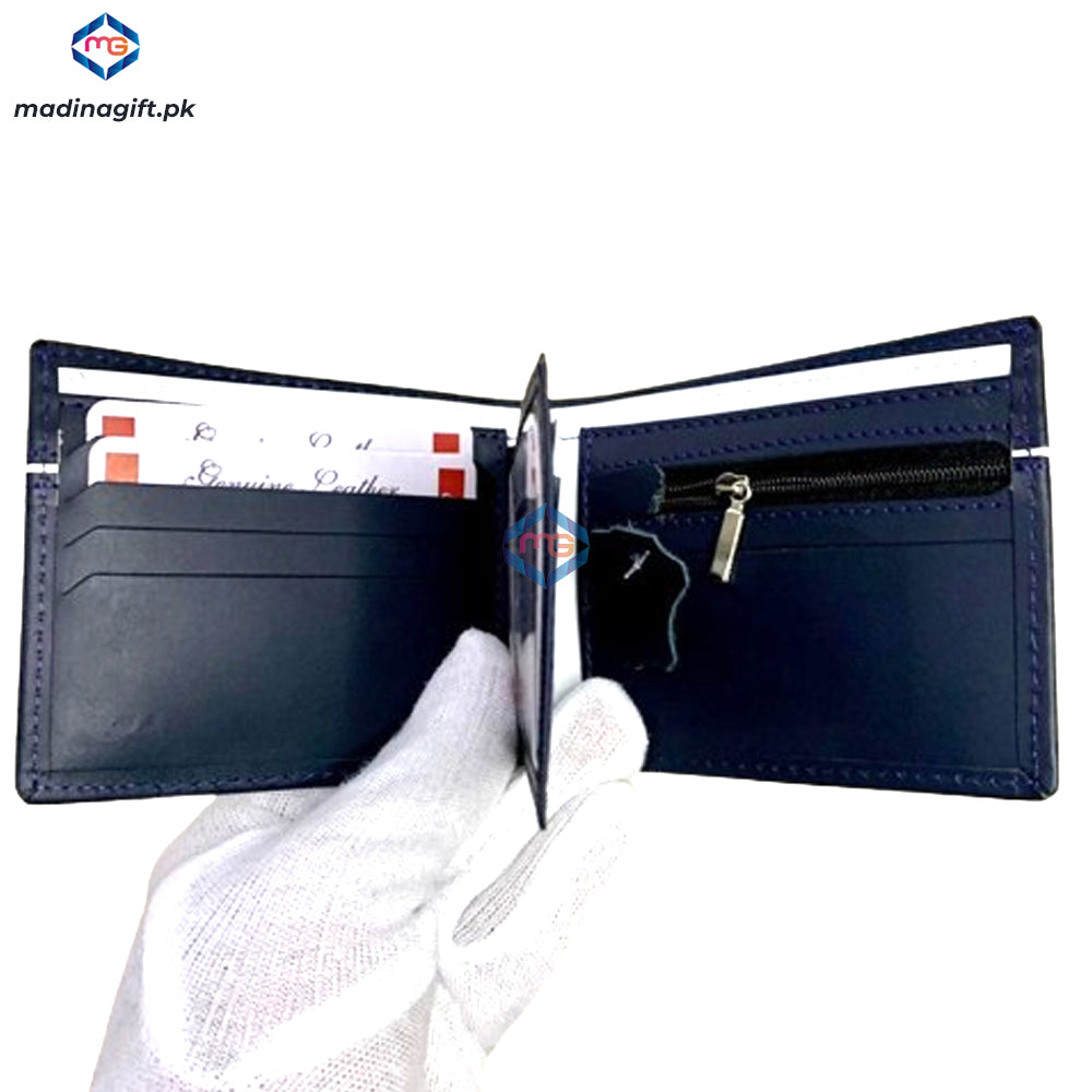 Genuine Leather Navy Blue Wallet with White Strip for Men - Madina Gift