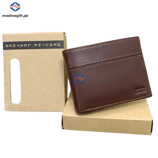 Genuine Leather Brown Wallet with Black Strip for Men - Madina Gift