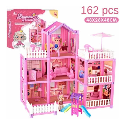 Dream Castle Big Doll House for Girls - 162 Pieces 3-Storey Villa Family DIY Accessories Assembly madina gift