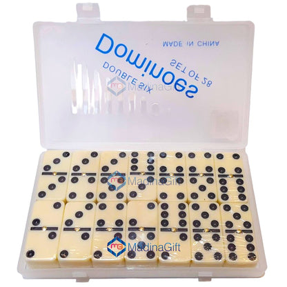 Double SIX Dominoes Game - Set of 28 Pieces - Crystal Plastic Case - Madina Gift