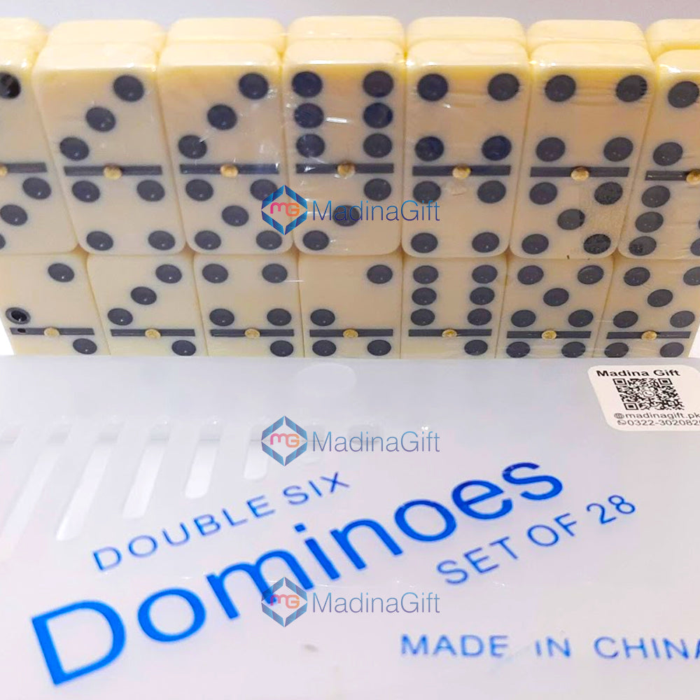 Double SIX Dominoes Game - Set of 28 Pieces - Crystal Plastic Case - Madina Gift