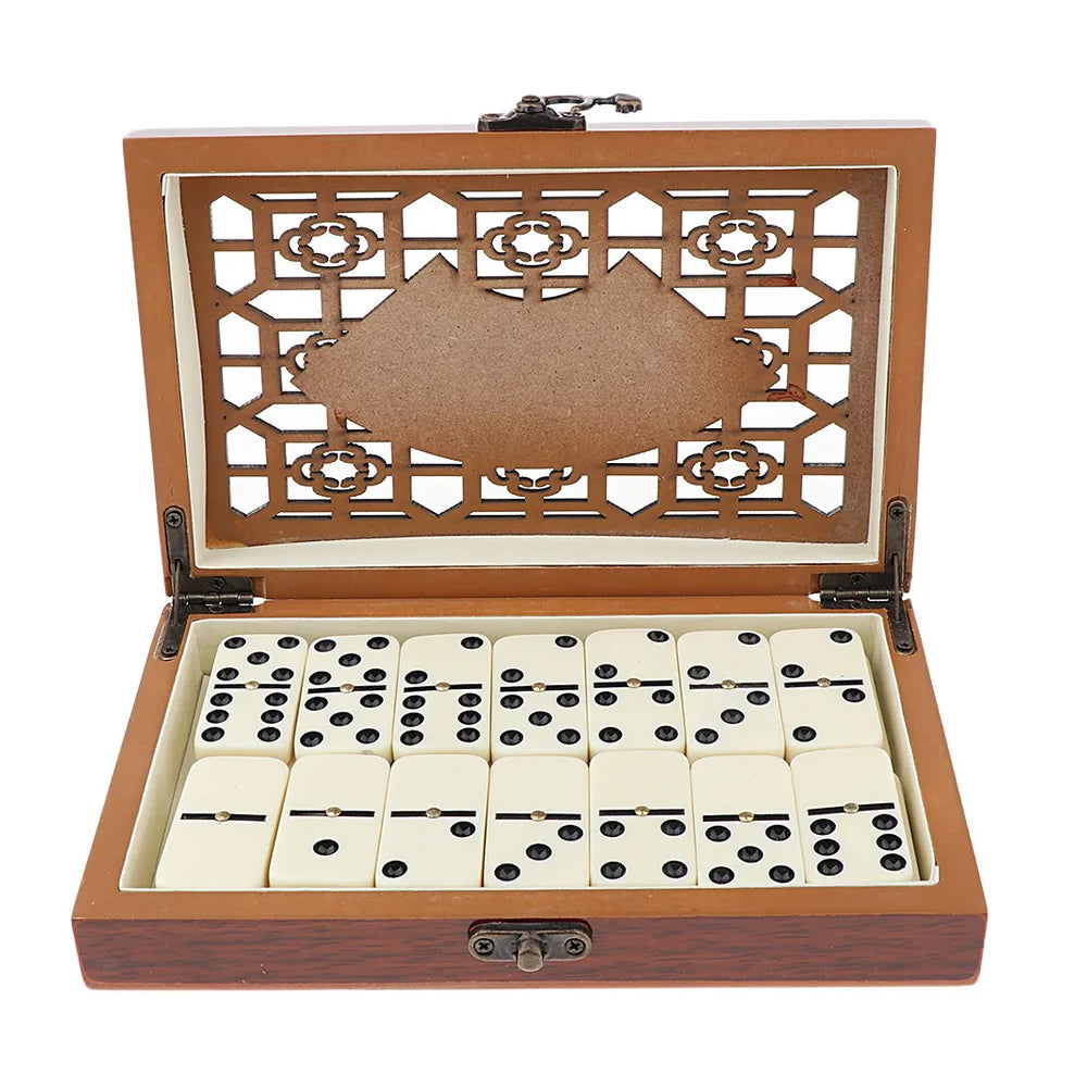 Double Professional Dominoes Game - Set of 28 Pieces Ivory Wood Case - Madina Gift