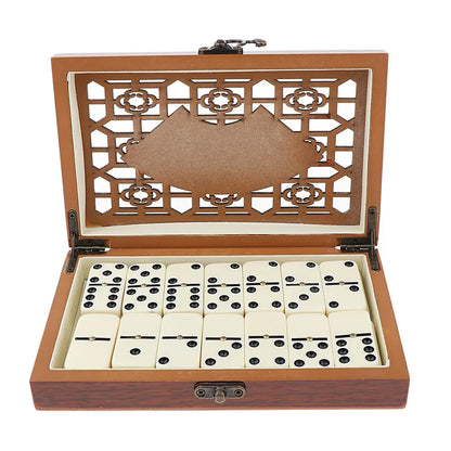 Double Professional Dominoes Game - Set of 28 Pieces Ivory Wood Case - Madina Gift