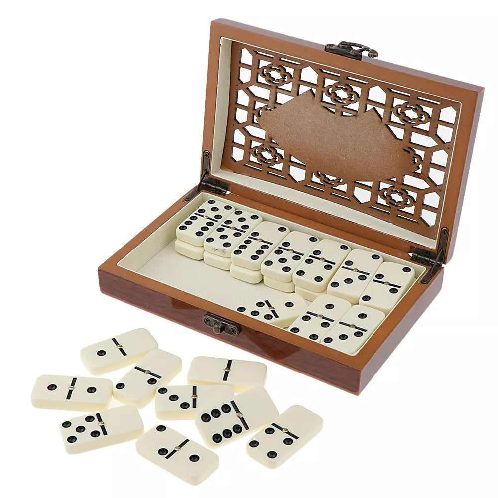 Double Professional Dominoes Game - Set of 28 Pieces Ivory Wood Case - Madina Gift