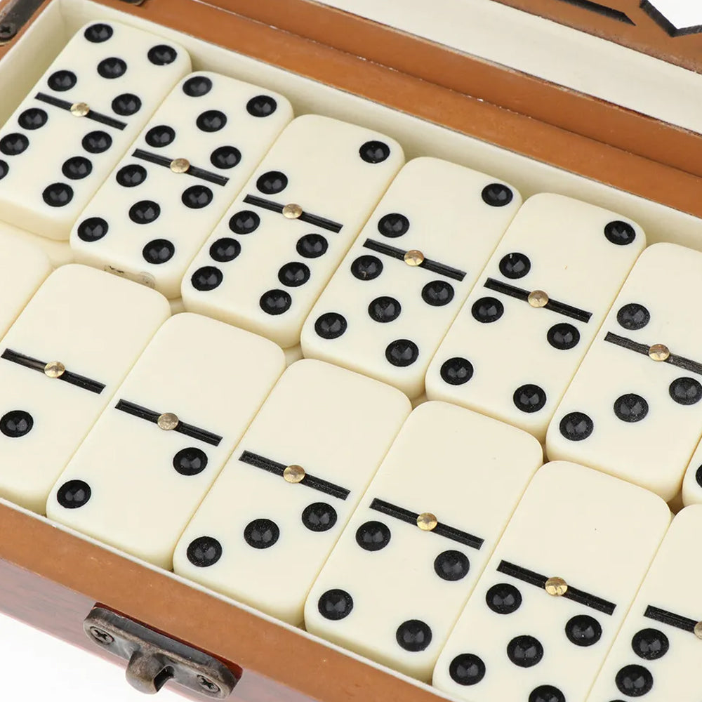 Double Professional Dominoes Game - Set of 28 Pieces Ivory Wood Case - Madina Gift