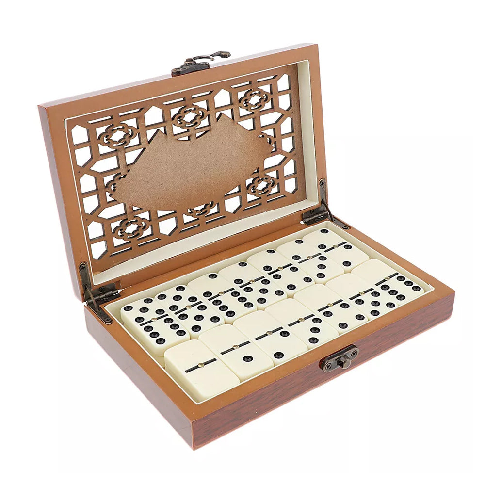 Double Professional Dominoes Game - Set of 28 Pieces Ivory Wood Case - Madina Gift