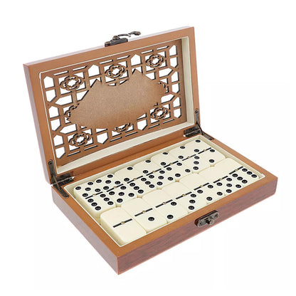 Double Professional Dominoes Game - Set of 28 Pieces Ivory Wood Case - Madina Gift