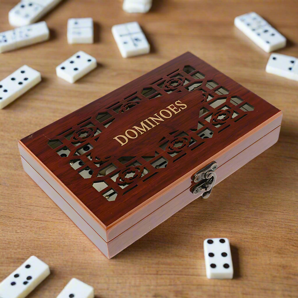 Double Professional Dominoes Game - Set of 28 Pieces Ivory Wood Case - Madina Gift