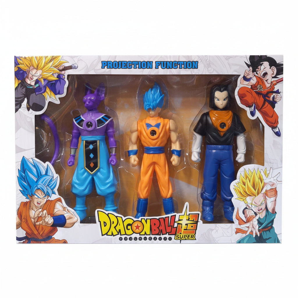 Dragon Ball Super 3 Pcs Action Figure Set JEQ800B-3 With Projection Function Online in Pakistan Madina Gift