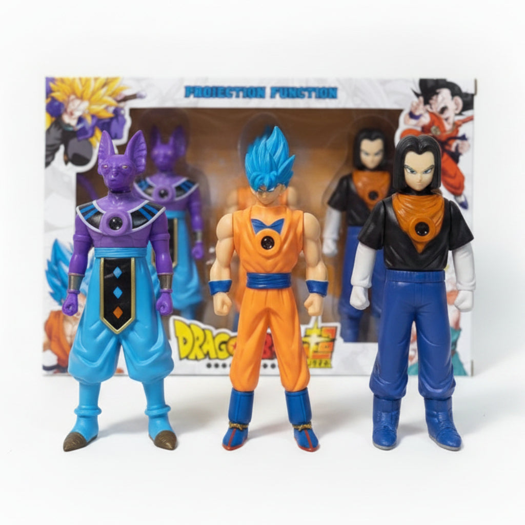 Dragon Ball Super 3 Pcs Action Figure Set JEQ800B-3 With Projection Function Online in Pakistan Madina Gift