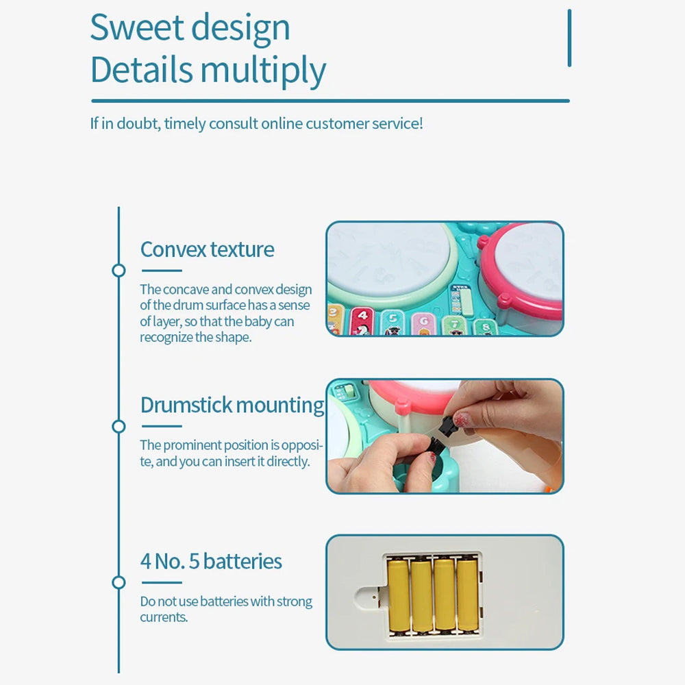 5-in-1 Drum Set with Microphone & Piano