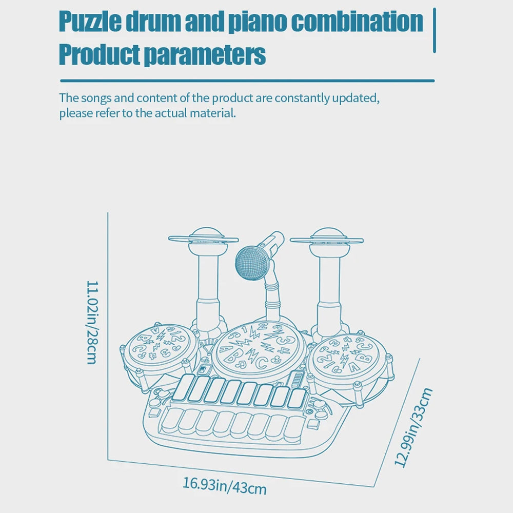 5-in-1 Drum Set with Microphone & Piano