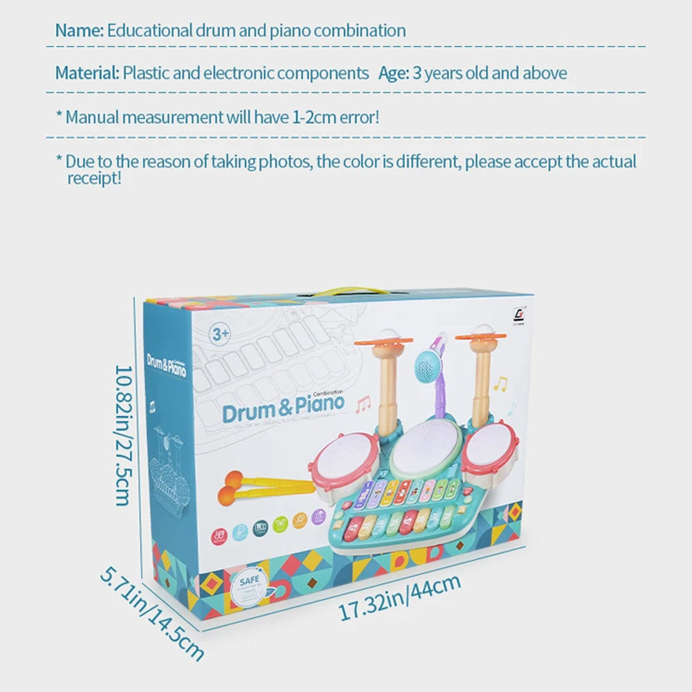 5-in-1 Drum Set with Microphone & Piano