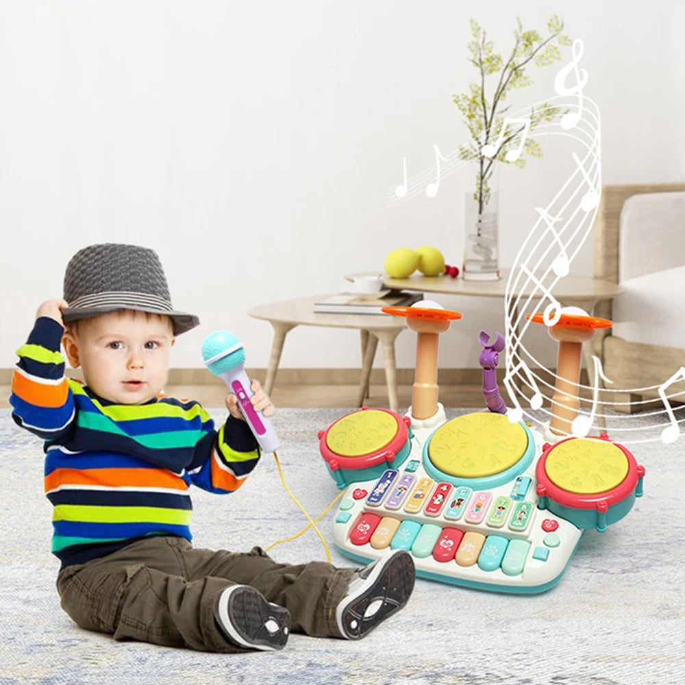 5-in-1 Drum Set with Microphone & Piano