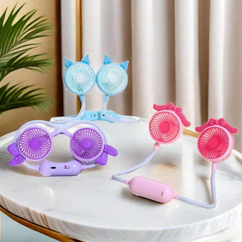 Dual Head Cartoon Portable Neck Flexible Fan Online in Karachi Pakistan madinagift.pk