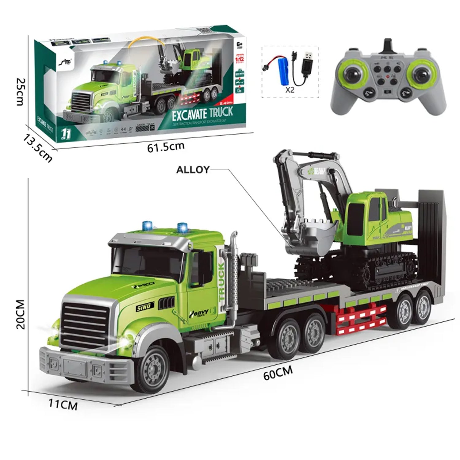 1:12 Scale Model Excavate Truck RC Transport Excavator Set QH9010 Madina Gift