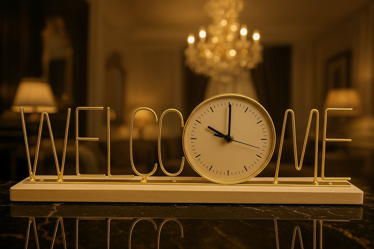Elegant "WELCOME" Desk Clock Online in Karachi Pakistan Madina Gift