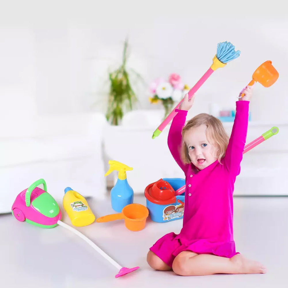 58906 - 6 Piece Kids Cleaning Sweeping Play Set Broom Brush Dustpan Pretend Toy - Madina Gift - www.madinagift.pk