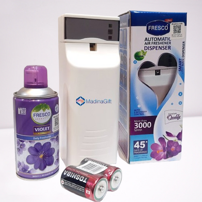 Fresco Automatic Air Freshener Dispenser Combo Pack With Toshiba 2x D Cells & 300 ml Refill Madina Gift madinagiftpk mgcpk