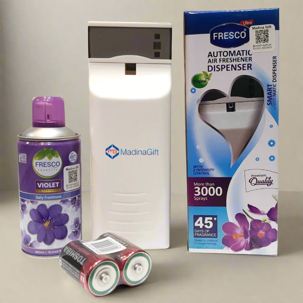 Fresco Automatic Air Freshener Dispenser Combo Pack With Toshiba 2x D Cells & 300 ml Refill