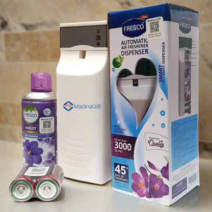 Fresco Automatic Air Freshener Dispenser Combo Pack With Toshiba 2x D Cells & 300 ml Refill Madina Gift