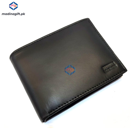 Genuine Leather Large Tri-Fold Black Wallet for Men  - Madina Gift