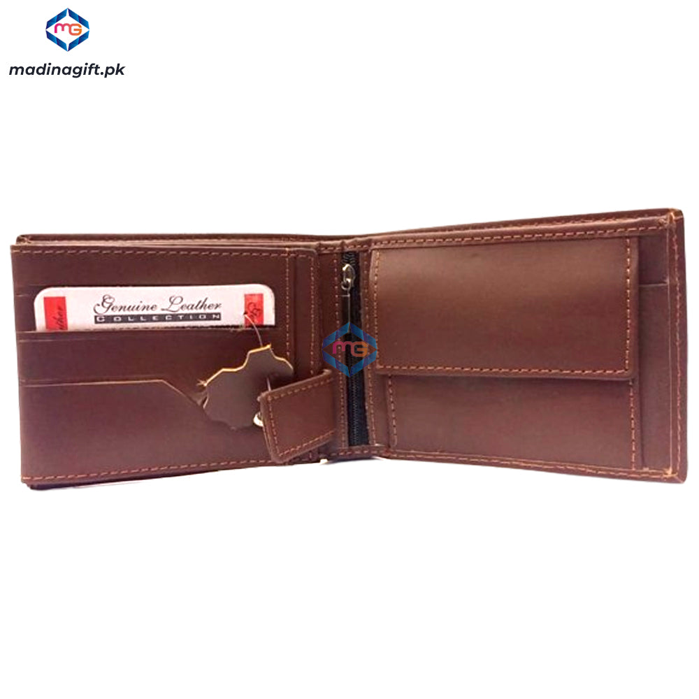 Genuine Leather Large Tri-Fold Brown Wallet for Men - Madina Gift