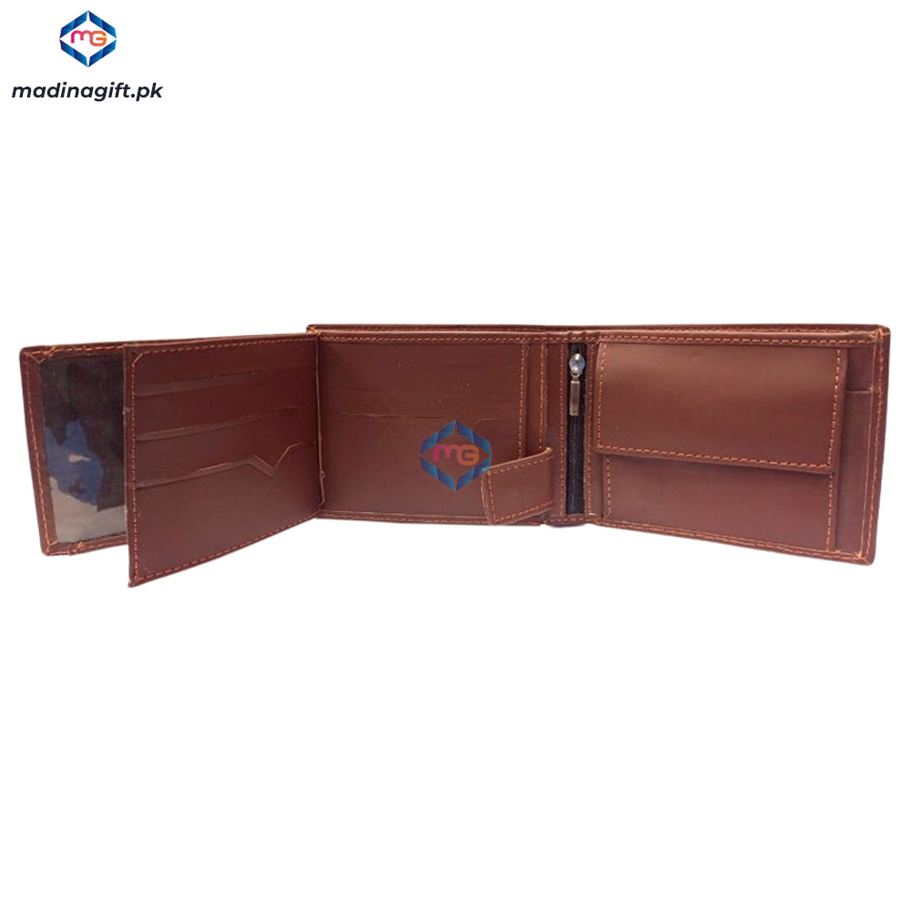 Genuine Leather Large Tri-Fold Brown Wallet for Men - Madina Gift