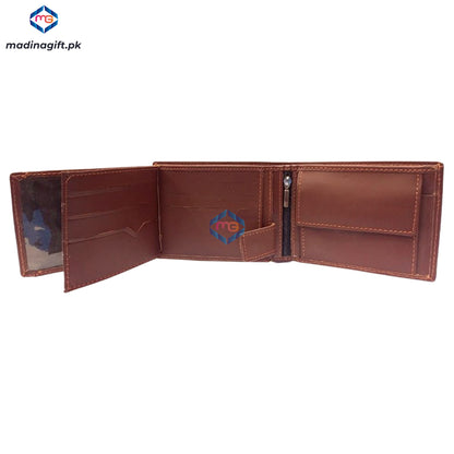 Genuine Leather Large Tri-Fold Brown Wallet for Men - Madina Gift