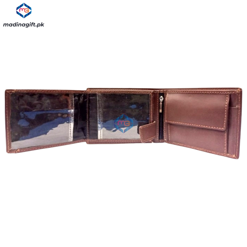 Genuine Leather Large Tri-Fold Brown Wallet for Men - Madina Gift