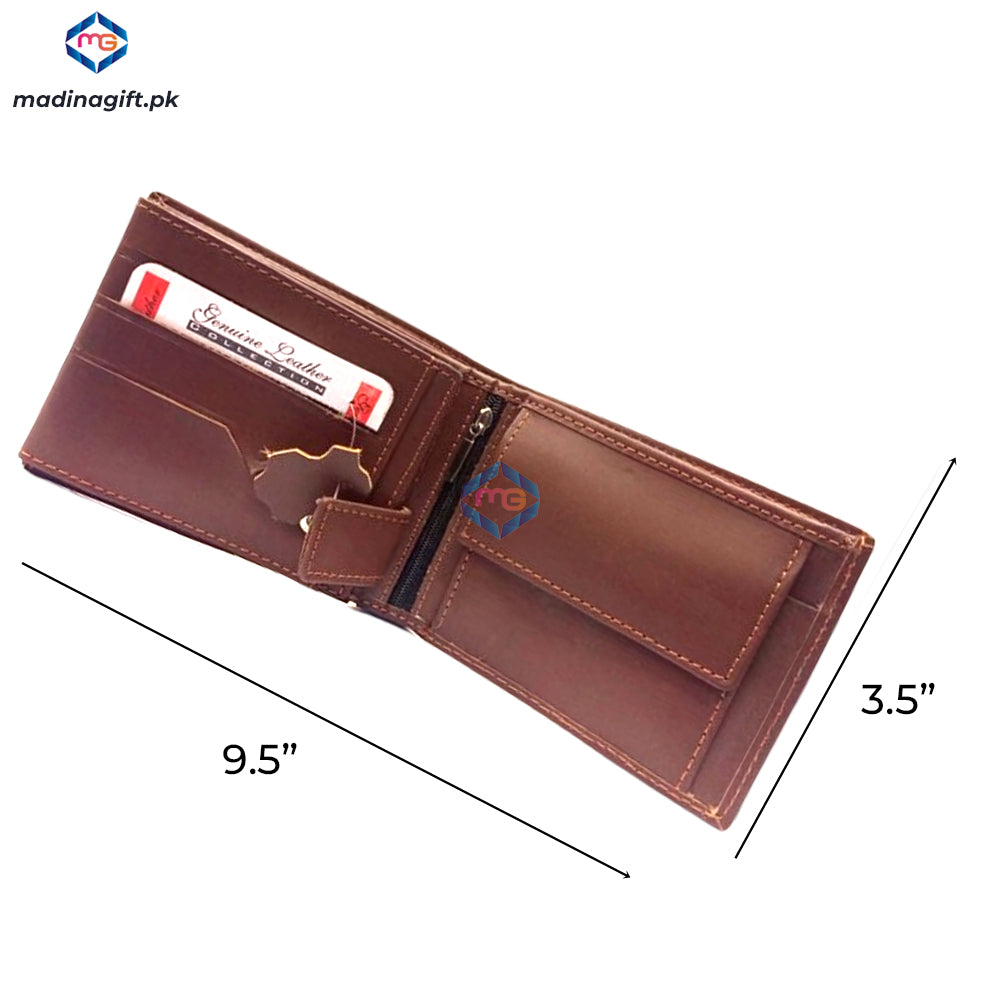 Genuine Leather Large Tri-Fold Brown Wallet for Men - Madina Gift