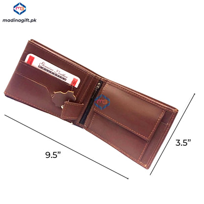 Genuine Leather Large Tri-Fold Brown Wallet for Men - Madina Gift