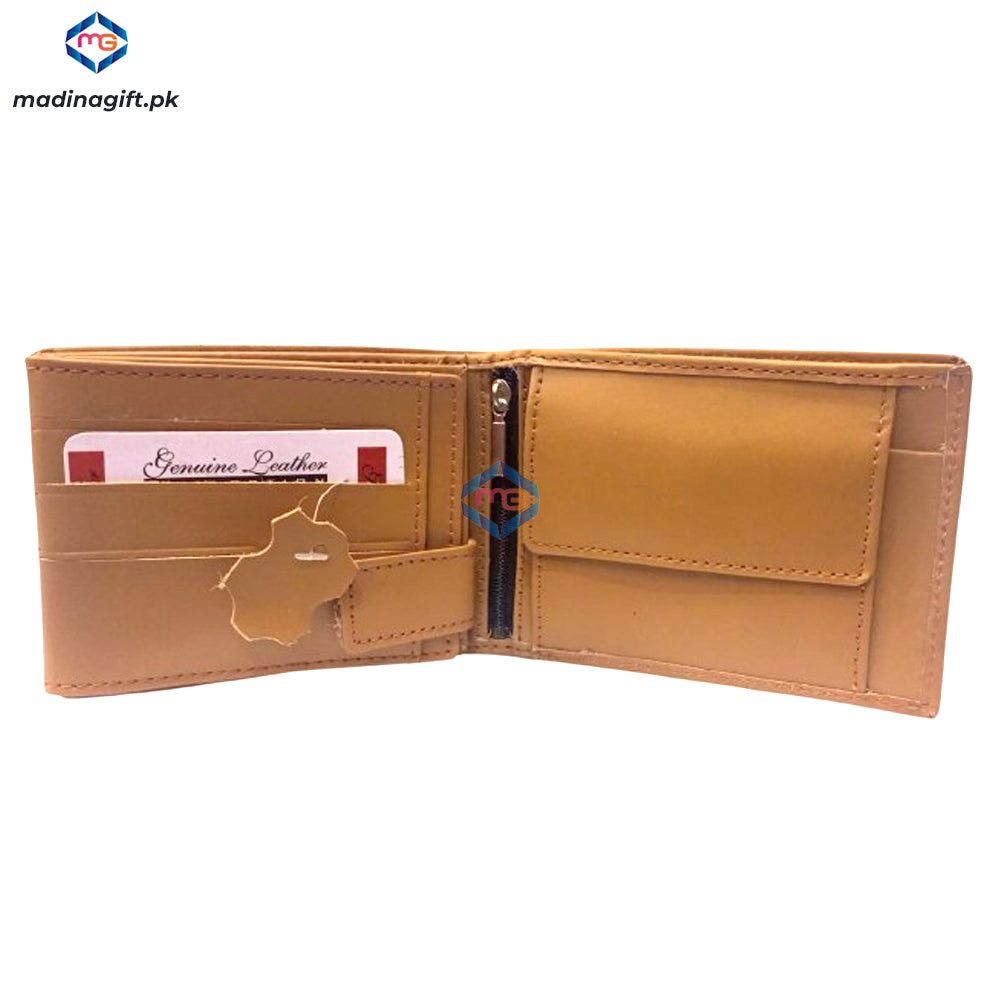 Genuine Leather Large Tri-Fold Mustard Wallet for Men - Madina Gift