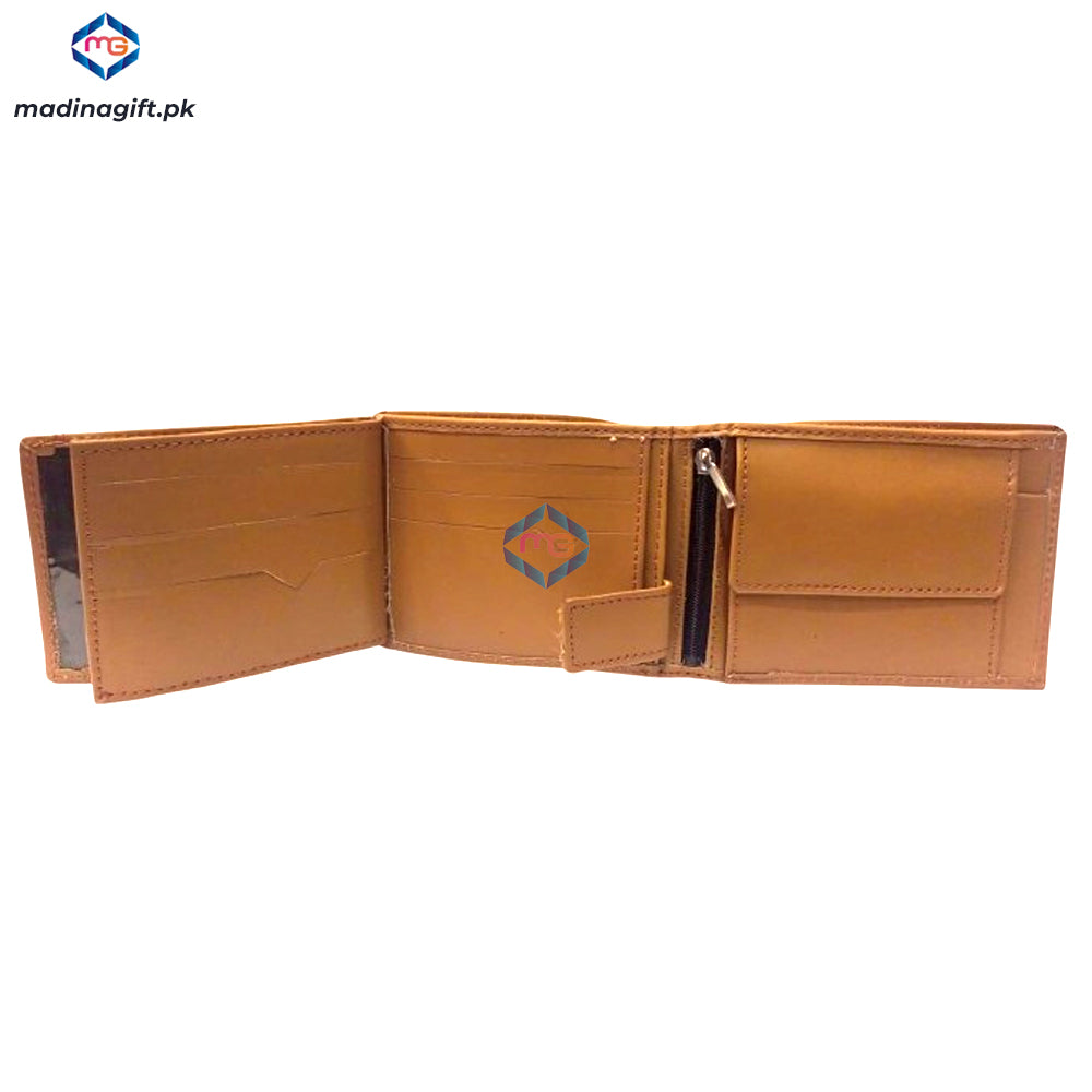 Genuine Leather Large Tri-Fold Mustard Wallet for Men - Madina Gift