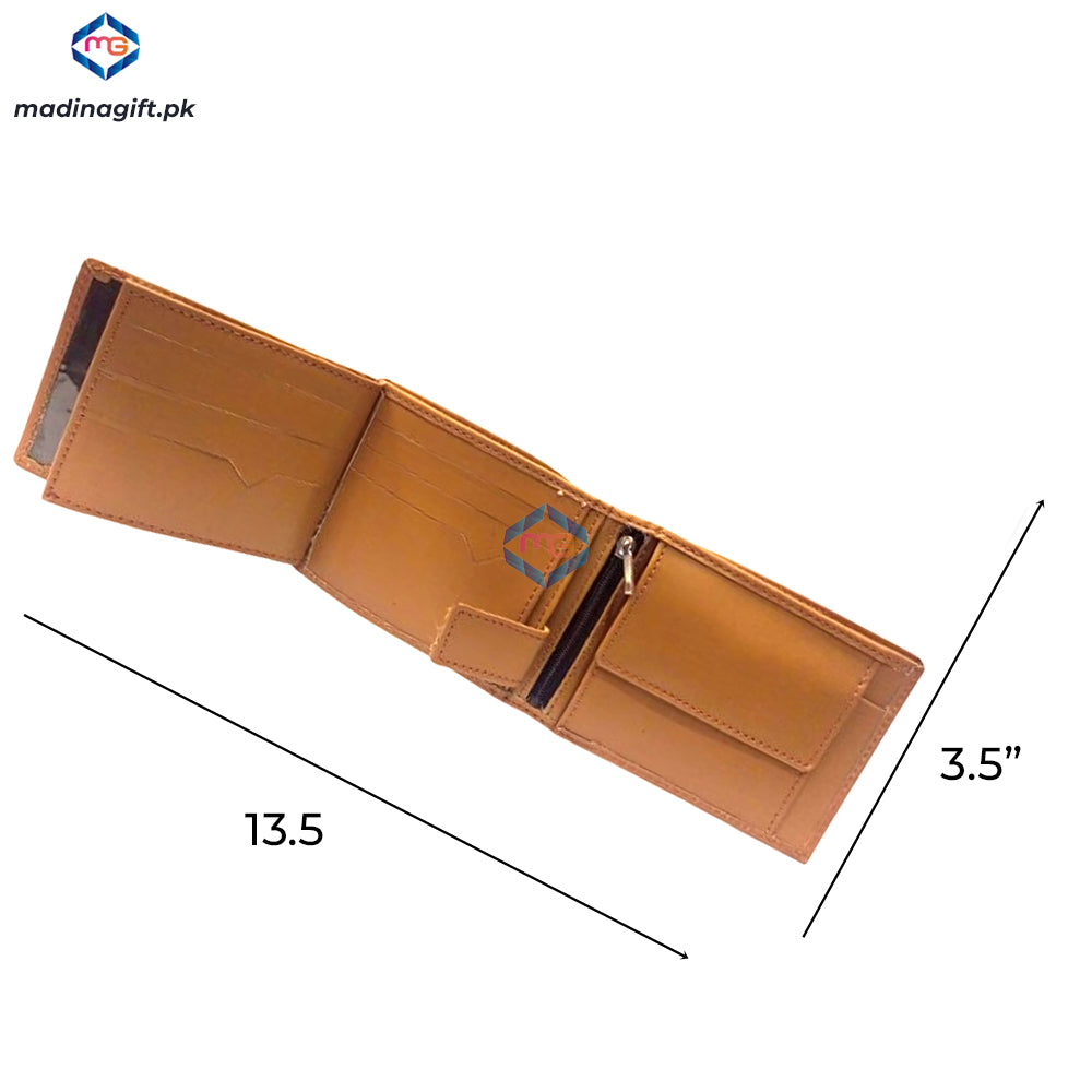 Genuine Leather Large Tri-Fold Mustard Wallet for Men - Madina Gift