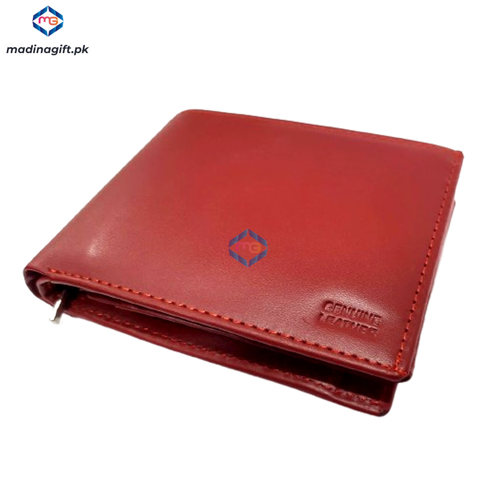 Genuine Leather Large Tri-Fold Red Wallet for Men - Madina Gift