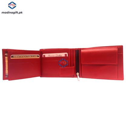 Genuine Leather Large Tri-Fold Red Wallet for Men - Madina Gift