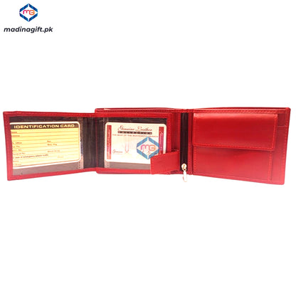 Genuine Leather Large Tri-Fold Red Wallet for Men - Madina Gift