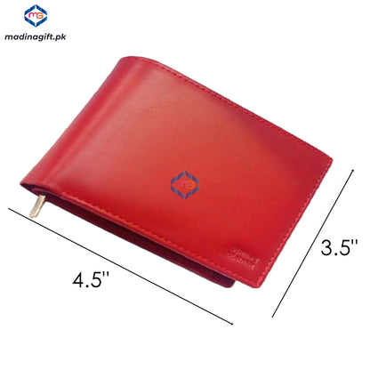 Genuine Leather Large Tri-Fold Red Wallet for Men - Madina Gift