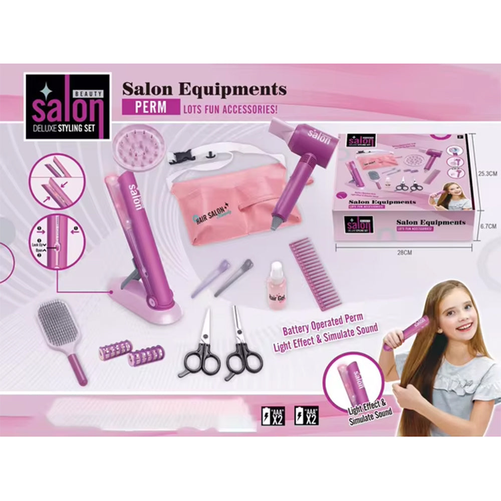 Girls Beauty Hair Salon Toy Kit with Hairdryer, Straightener &amp; Styling Accessories Online in Pakistan Madina Gift