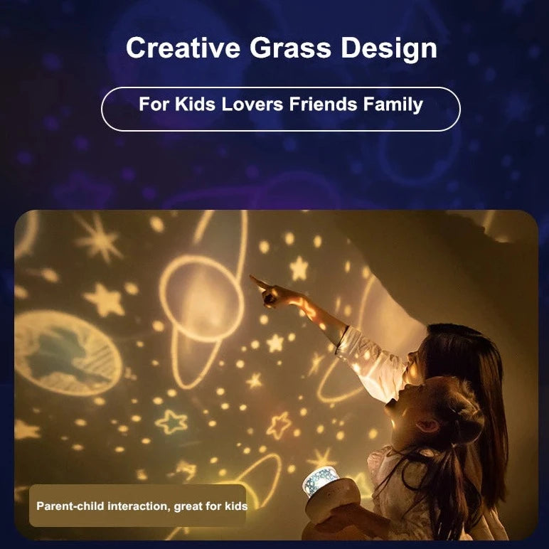 Starry Sky Projector Night Light  This lamp from novelty grass LED night light combines with soft LED lamp night light and funny projection function, comes with 6 projection patterns, with classic version and upgrade version option . Madina Gift